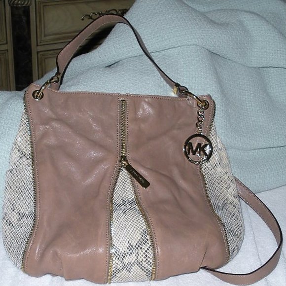 Michael Khors sand and snakeskin leather shoulder bag - Picture 1 of 11
